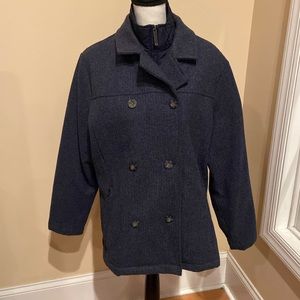 Beautiful WOOLRICH Women’s Size L Gray Double Breasted Pea Coat Jacket